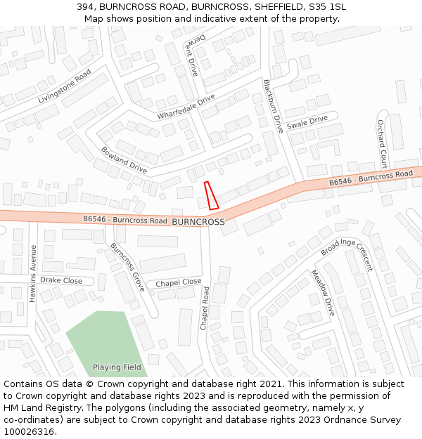 394, BURNCROSS ROAD, BURNCROSS, SHEFFIELD, S35 1SL: Location map and indicative extent of plot
