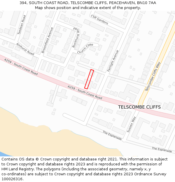394, SOUTH COAST ROAD, TELSCOMBE CLIFFS, PEACEHAVEN, BN10 7AA: Location map and indicative extent of plot