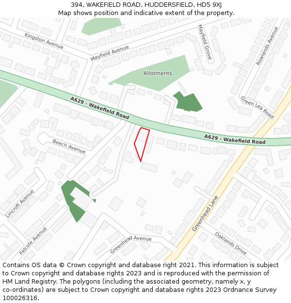 394, WAKEFIELD ROAD, HUDDERSFIELD, HD5 9XJ: Location map and indicative extent of plot