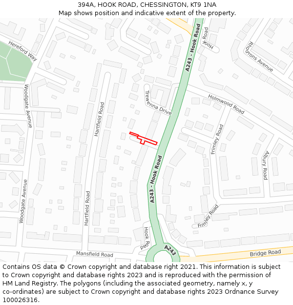 394A, HOOK ROAD, CHESSINGTON, KT9 1NA: Location map and indicative extent of plot