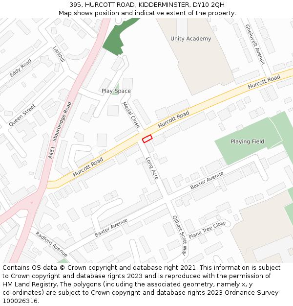 395, HURCOTT ROAD, KIDDERMINSTER, DY10 2QH: Location map and indicative extent of plot