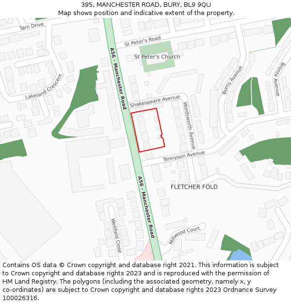 395, MANCHESTER ROAD, BURY, BL9 9QU: Location map and indicative extent of plot