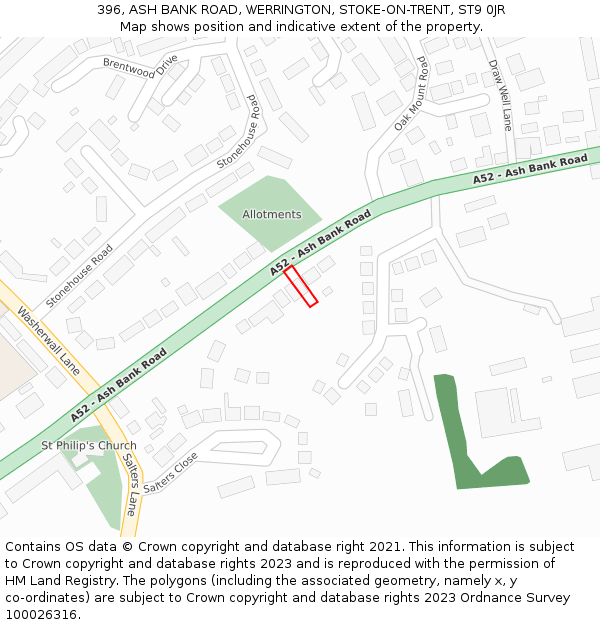 396, ASH BANK ROAD, WERRINGTON, STOKE-ON-TRENT, ST9 0JR: Location map and indicative extent of plot