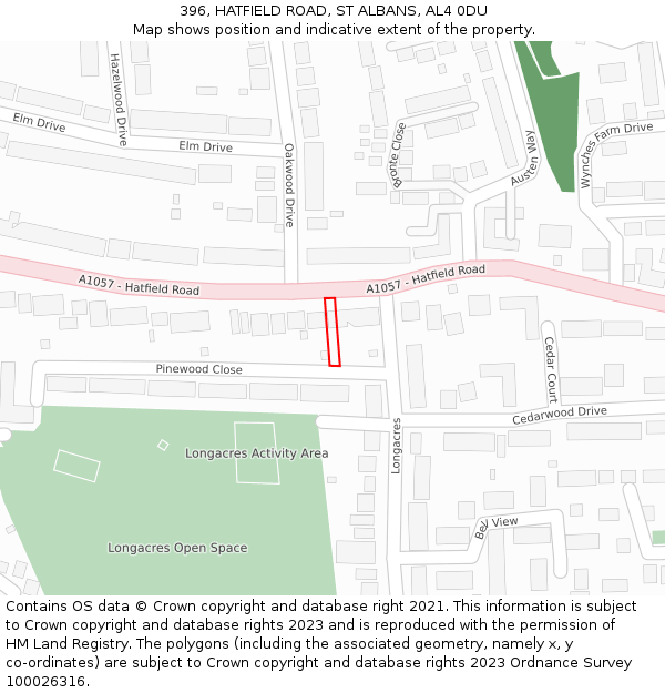 396, HATFIELD ROAD, ST ALBANS, AL4 0DU: Location map and indicative extent of plot