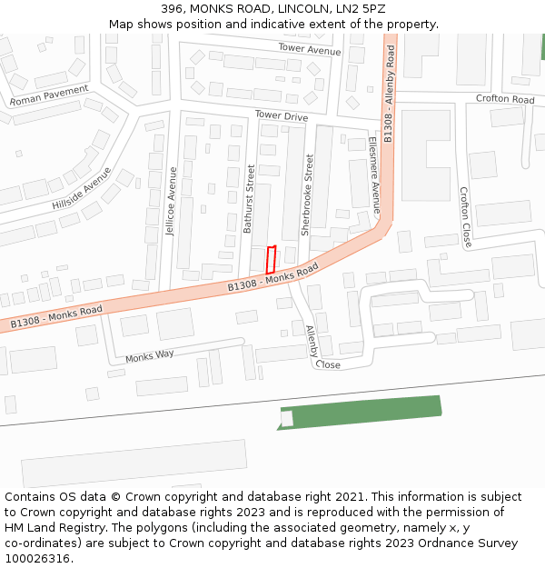 396, MONKS ROAD, LINCOLN, LN2 5PZ: Location map and indicative extent of plot