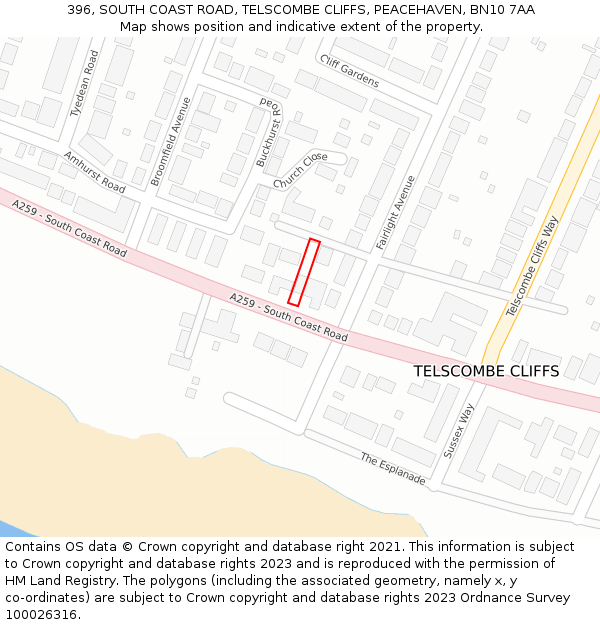396, SOUTH COAST ROAD, TELSCOMBE CLIFFS, PEACEHAVEN, BN10 7AA: Location map and indicative extent of plot