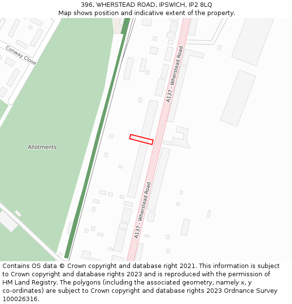 396, WHERSTEAD ROAD, IPSWICH, IP2 8LQ: Location map and indicative extent of plot