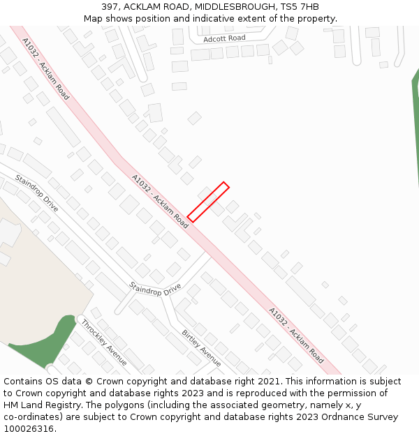 397, ACKLAM ROAD, MIDDLESBROUGH, TS5 7HB: Location map and indicative extent of plot