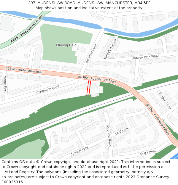 397, AUDENSHAW ROAD, AUDENSHAW, MANCHESTER, M34 5PF: Location map and indicative extent of plot