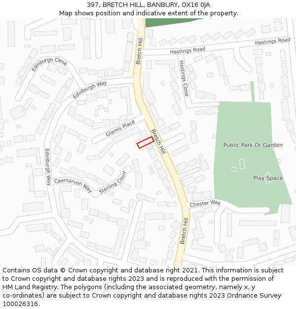 397, BRETCH HILL, BANBURY, OX16 0JA: Location map and indicative extent of plot