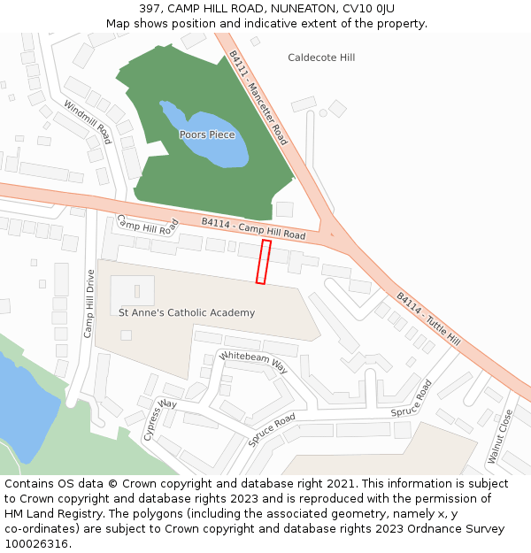 397, CAMP HILL ROAD, NUNEATON, CV10 0JU: Location map and indicative extent of plot
