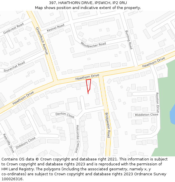 397, HAWTHORN DRIVE, IPSWICH, IP2 0RU: Location map and indicative extent of plot