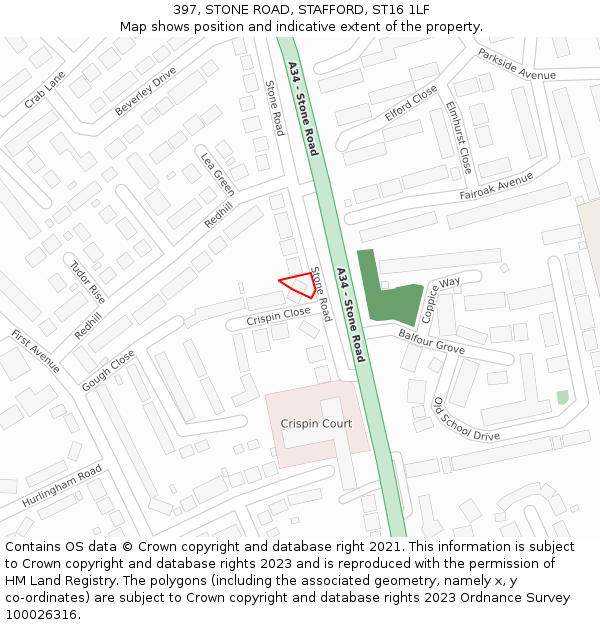397, STONE ROAD, STAFFORD, ST16 1LF: Location map and indicative extent of plot