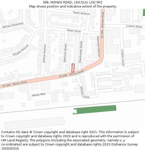 398, MONKS ROAD, LINCOLN, LN2 5PZ: Location map and indicative extent of plot