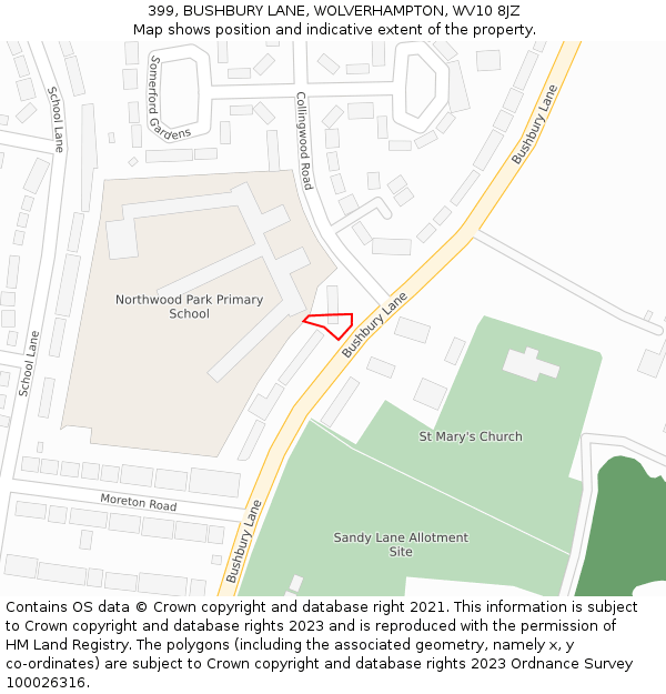 399, BUSHBURY LANE, WOLVERHAMPTON, WV10 8JZ: Location map and indicative extent of plot