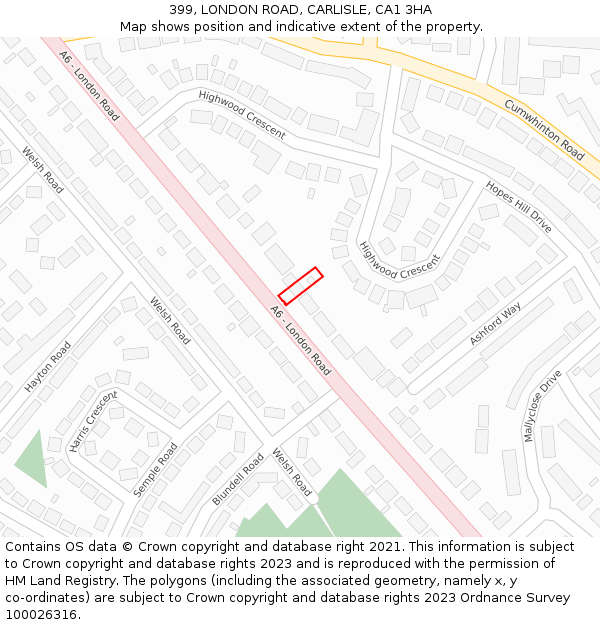 399, LONDON ROAD, CARLISLE, CA1 3HA: Location map and indicative extent of plot