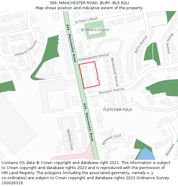 399, MANCHESTER ROAD, BURY, BL9 9QU: Location map and indicative extent of plot