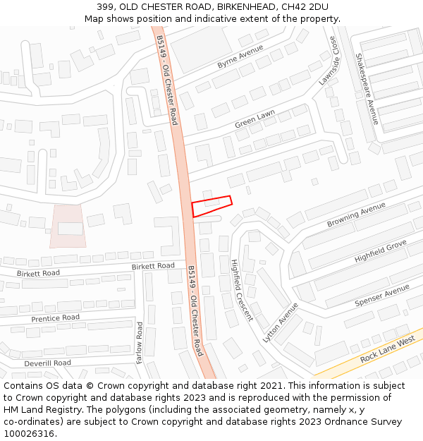 399, OLD CHESTER ROAD, BIRKENHEAD, CH42 2DU: Location map and indicative extent of plot