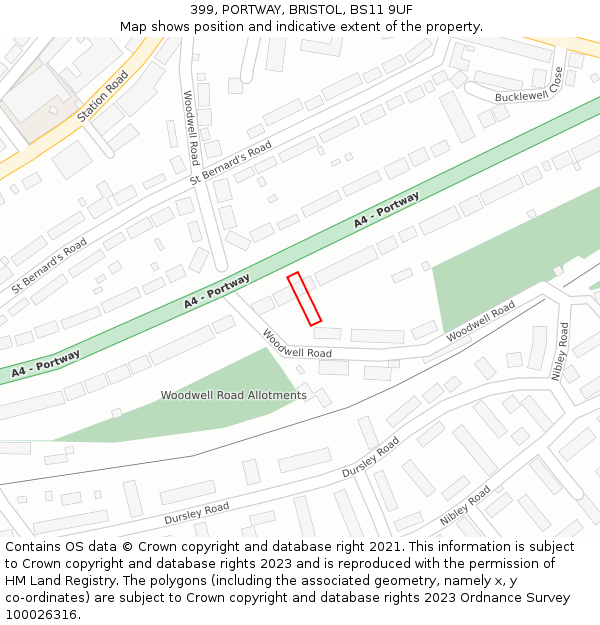 399, PORTWAY, BRISTOL, BS11 9UF: Location map and indicative extent of plot