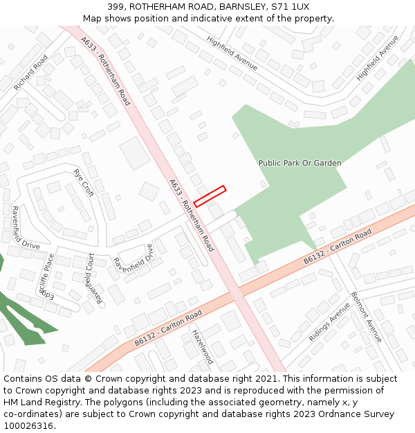 399, ROTHERHAM ROAD, BARNSLEY, S71 1UX: Location map and indicative extent of plot