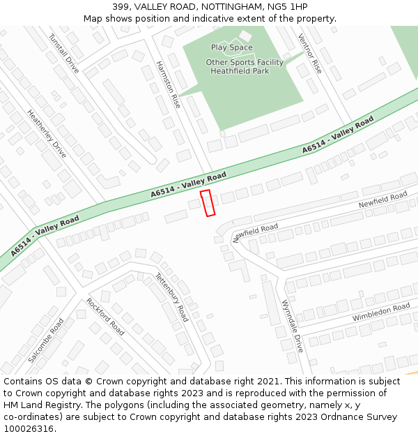 399, VALLEY ROAD, NOTTINGHAM, NG5 1HP: Location map and indicative extent of plot