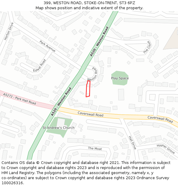 399, WESTON ROAD, STOKE-ON-TRENT, ST3 6PZ: Location map and indicative extent of plot