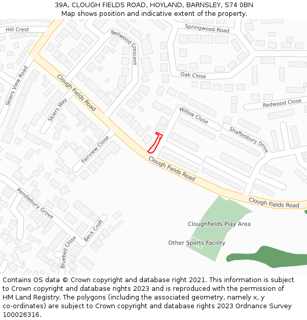 39A, CLOUGH FIELDS ROAD, HOYLAND, BARNSLEY, S74 0BN: Location map and indicative extent of plot