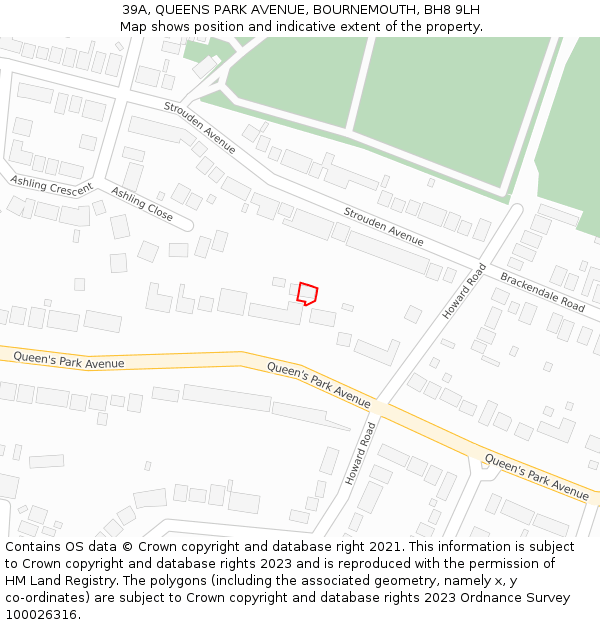 39A, QUEENS PARK AVENUE, BOURNEMOUTH, BH8 9LH: Location map and indicative extent of plot