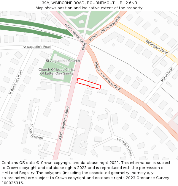 39A, WIMBORNE ROAD, BOURNEMOUTH, BH2 6NB: Location map and indicative extent of plot