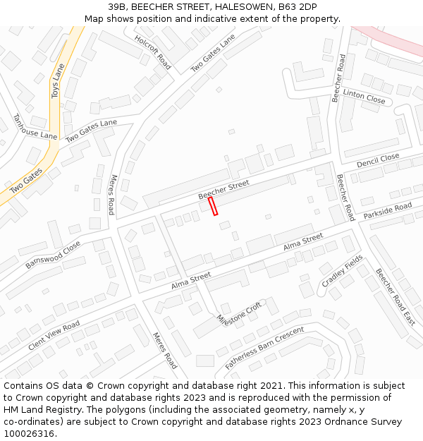 39B, BEECHER STREET, HALESOWEN, B63 2DP: Location map and indicative extent of plot