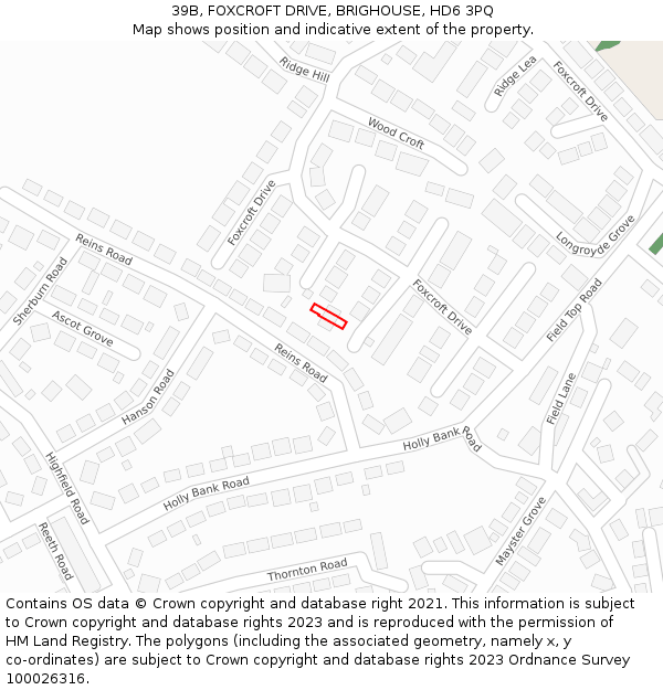 39B, FOXCROFT DRIVE, BRIGHOUSE, HD6 3PQ: Location map and indicative extent of plot