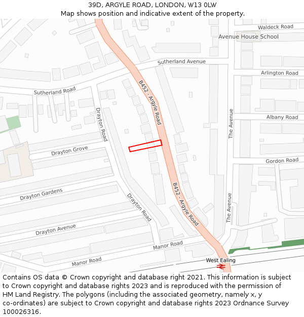 39D, ARGYLE ROAD, LONDON, W13 0LW: Location map and indicative extent of plot