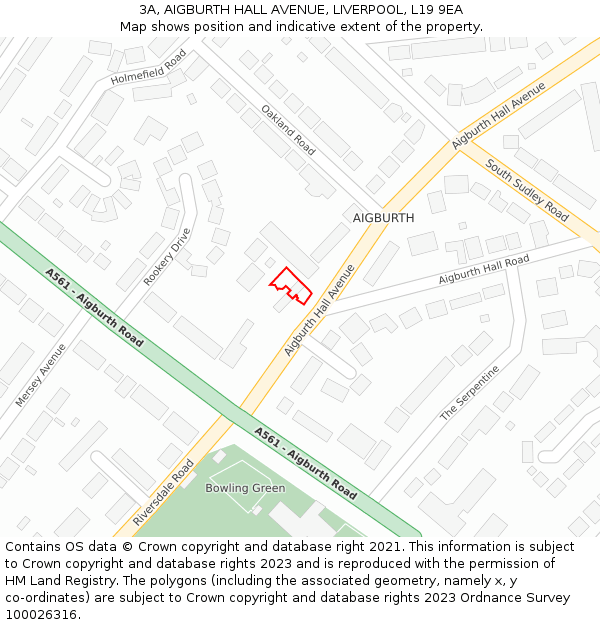 3A, AIGBURTH HALL AVENUE, LIVERPOOL, L19 9EA: Location map and indicative extent of plot