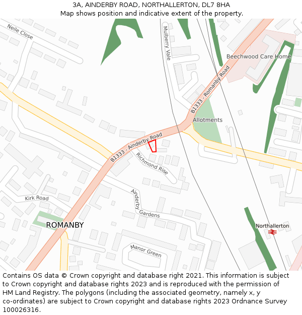 3A, AINDERBY ROAD, NORTHALLERTON, DL7 8HA: Location map and indicative extent of plot