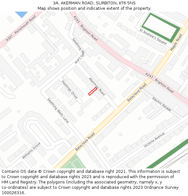 3A, AKERMAN ROAD, SURBITON, KT6 5NS: Location map and indicative extent of plot