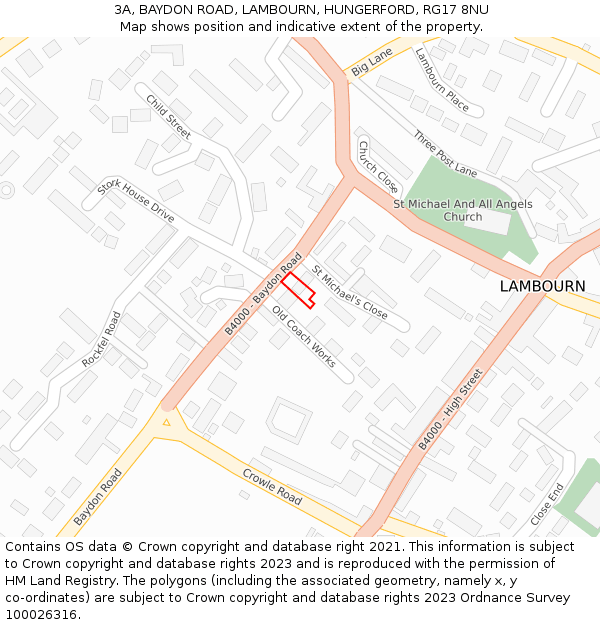 3A, BAYDON ROAD, LAMBOURN, HUNGERFORD, RG17 8NU: Location map and indicative extent of plot