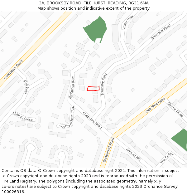 3A, BROOKSBY ROAD, TILEHURST, READING, RG31 6NA: Location map and indicative extent of plot