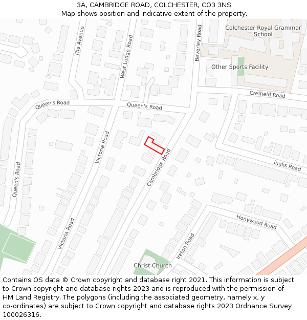 3A, CAMBRIDGE ROAD, COLCHESTER, CO3 3NS: Location map and indicative extent of plot
