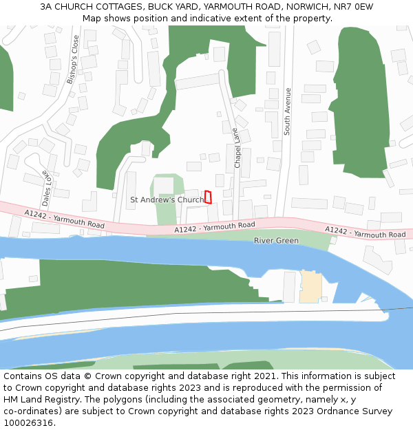 3A CHURCH COTTAGES, BUCK YARD, YARMOUTH ROAD, NORWICH, NR7 0EW: Location map and indicative extent of plot