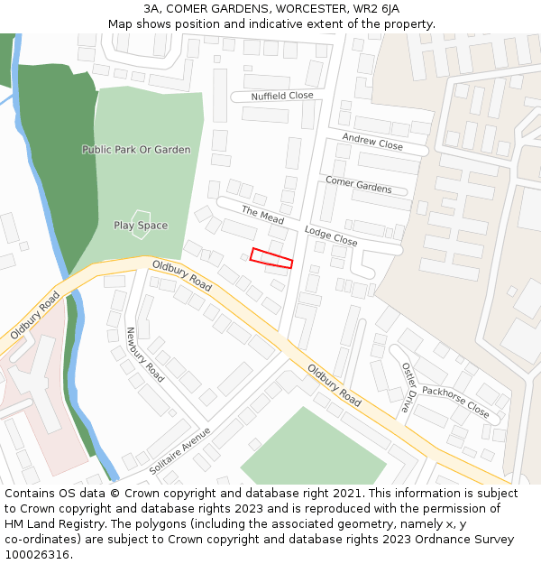 3A, COMER GARDENS, WORCESTER, WR2 6JA: Location map and indicative extent of plot