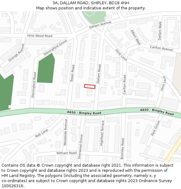 3A, DALLAM ROAD, SHIPLEY, BD18 4NH: Location map and indicative extent of plot