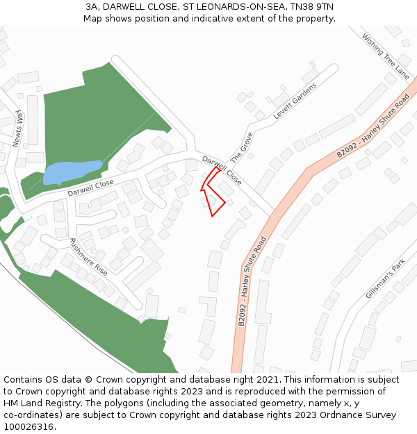 3A, DARWELL CLOSE, ST LEONARDS-ON-SEA, TN38 9TN: Location map and indicative extent of plot