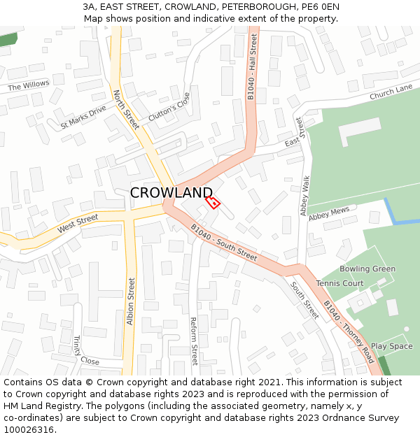 3A, EAST STREET, CROWLAND, PETERBOROUGH, PE6 0EN: Location map and indicative extent of plot