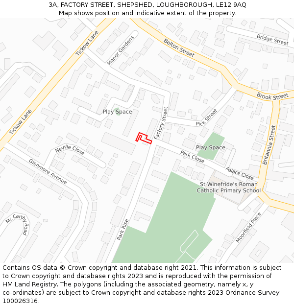3A, FACTORY STREET, SHEPSHED, LOUGHBOROUGH, LE12 9AQ: Location map and indicative extent of plot