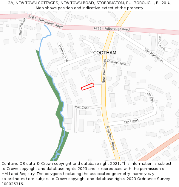 3A, NEW TOWN COTTAGES, NEW TOWN ROAD, STORRINGTON, PULBOROUGH, RH20 4JJ: Location map and indicative extent of plot