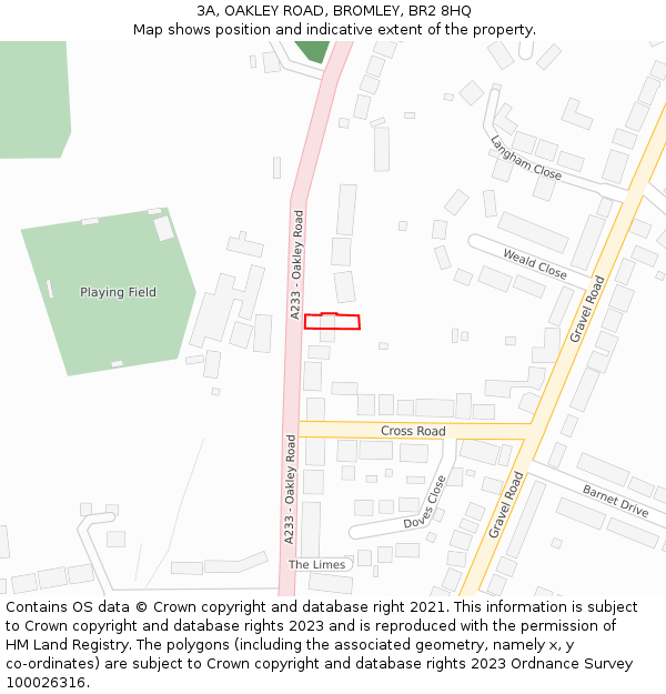 3A, OAKLEY ROAD, BROMLEY, BR2 8HQ: Location map and indicative extent of plot
