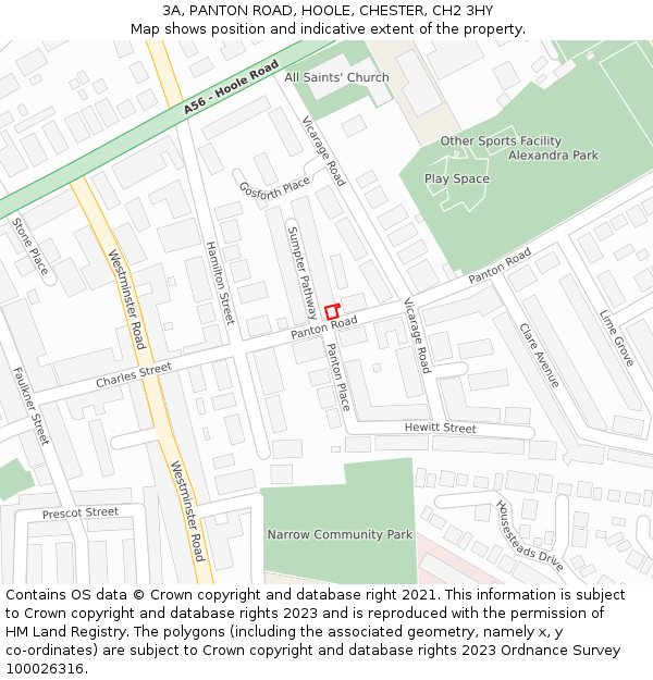 3A, PANTON ROAD, HOOLE, CHESTER, CH2 3HY: Location map and indicative extent of plot