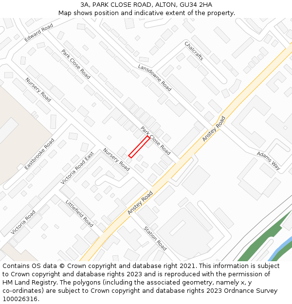 3A, PARK CLOSE ROAD, ALTON, GU34 2HA: Location map and indicative extent of plot