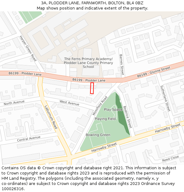 3A, PLODDER LANE, FARNWORTH, BOLTON, BL4 0BZ: Location map and indicative extent of plot