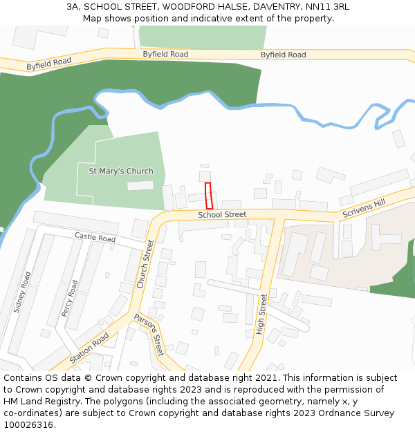 3A, SCHOOL STREET, WOODFORD HALSE, DAVENTRY, NN11 3RL: Location map and indicative extent of plot